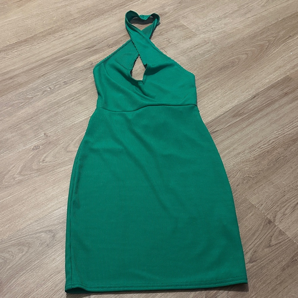Pretty little thing mini Green Halter Dress